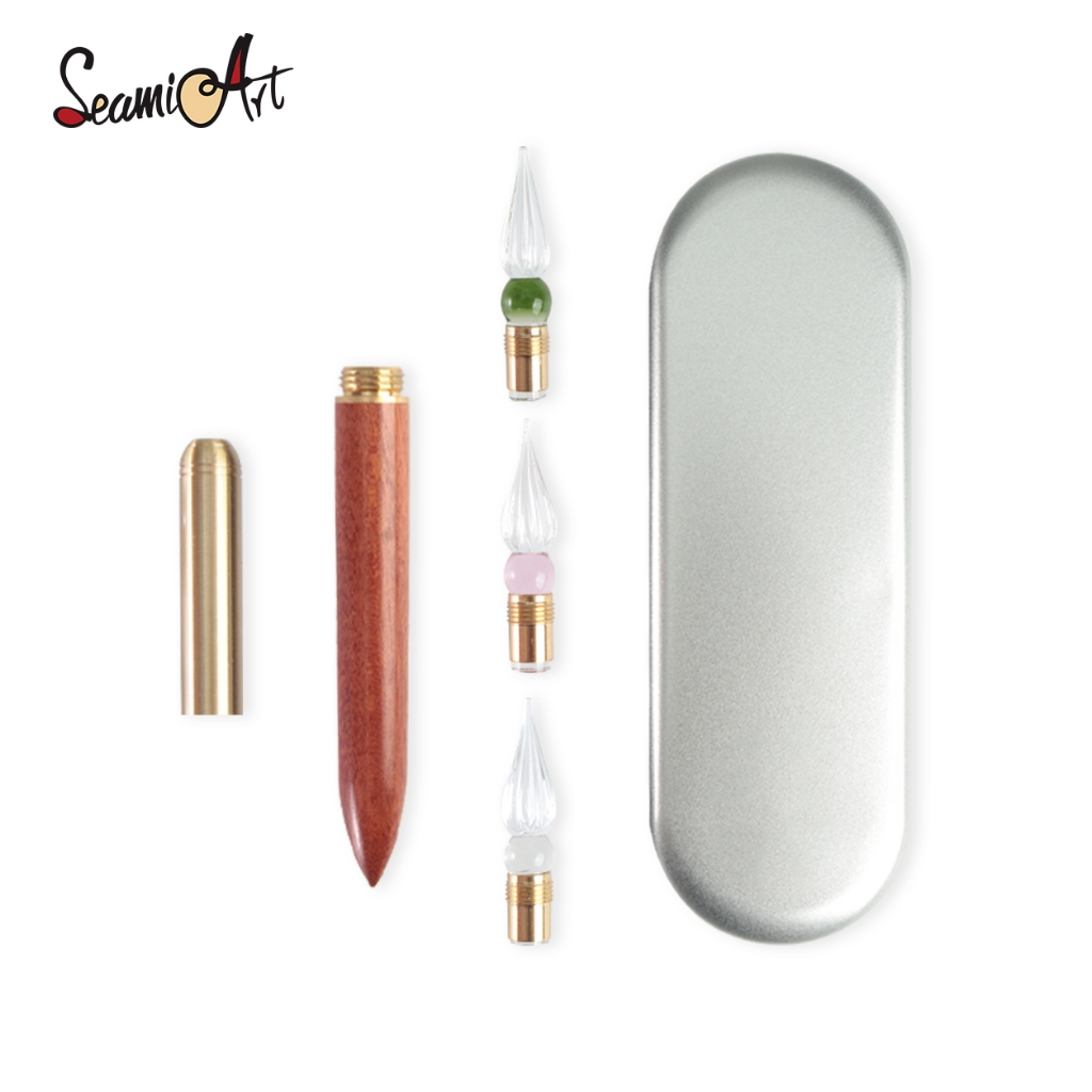 Calligraphy Pen Set - SeamiArt Vervangbare glazen penpunten Houten handvat