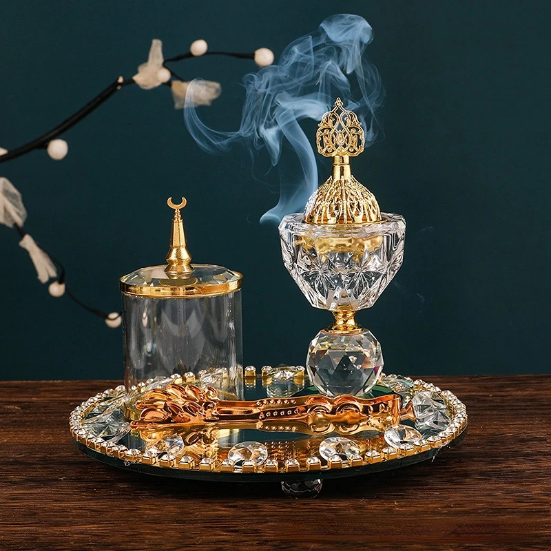 Art Craft Decoration Ideas - Ronde gouden kristallen wierookbrander set Midden-Oosten