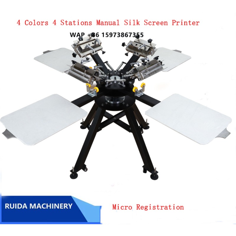 Silk Screen Printing - Rotatie Textielprintmachine 4 Kleuren 4 Tafels